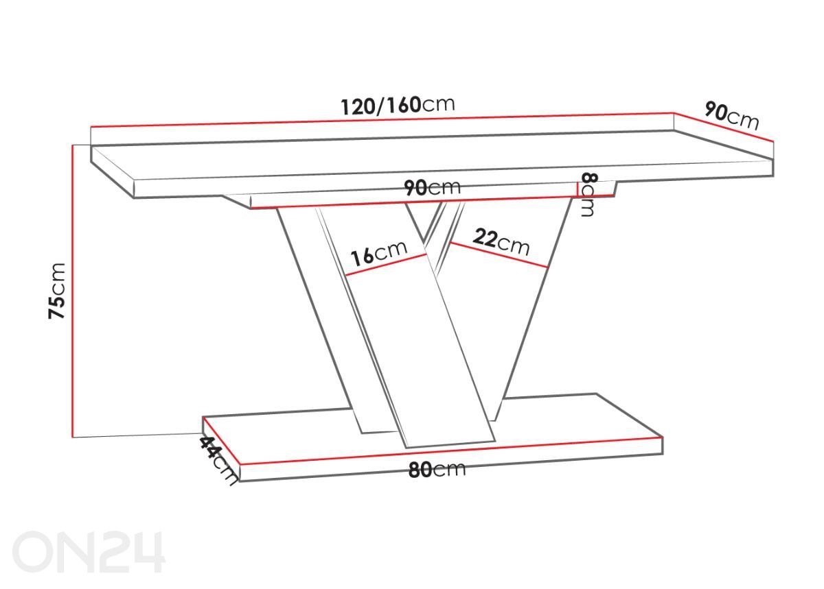 Söögilaud Viney 90x120-190 cm suurendatud mõõdud