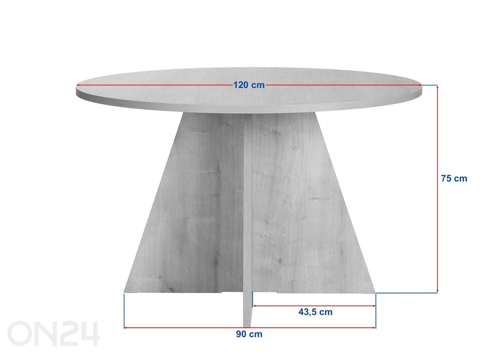 Söögilaud Virella Ø 120 cm suurendatud mõõdud