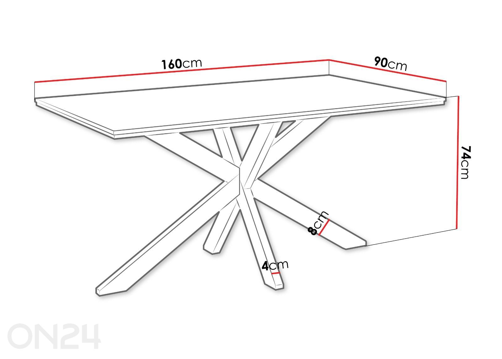Söögilaud Wero 90x160 cm suurendatud mõõdud