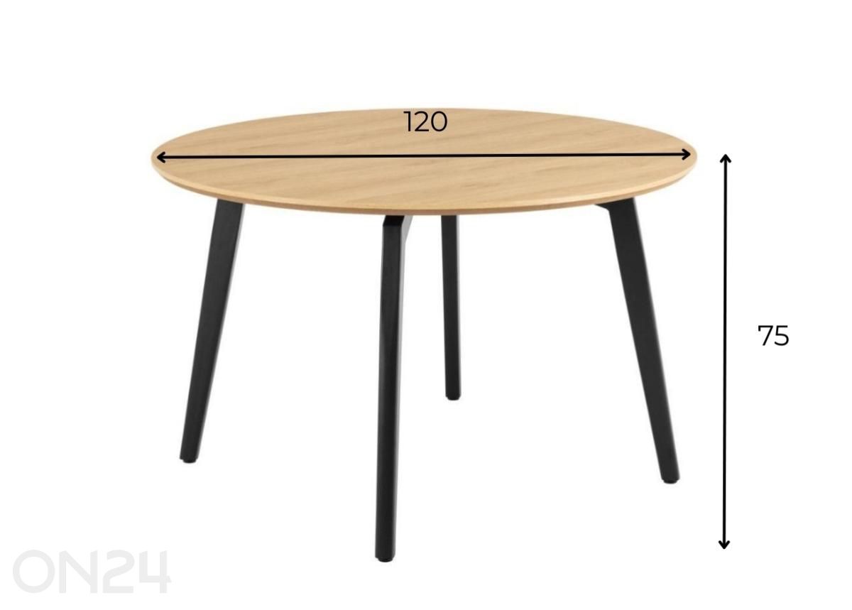 Söögilaud Ziida D120 tamm/must suurendatud mõõdud