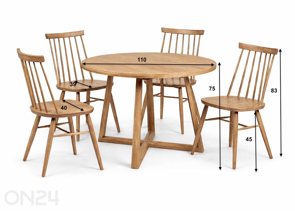 Söögitoakomplekt tammepuidust Merbi 11 suurendatud mõõdud