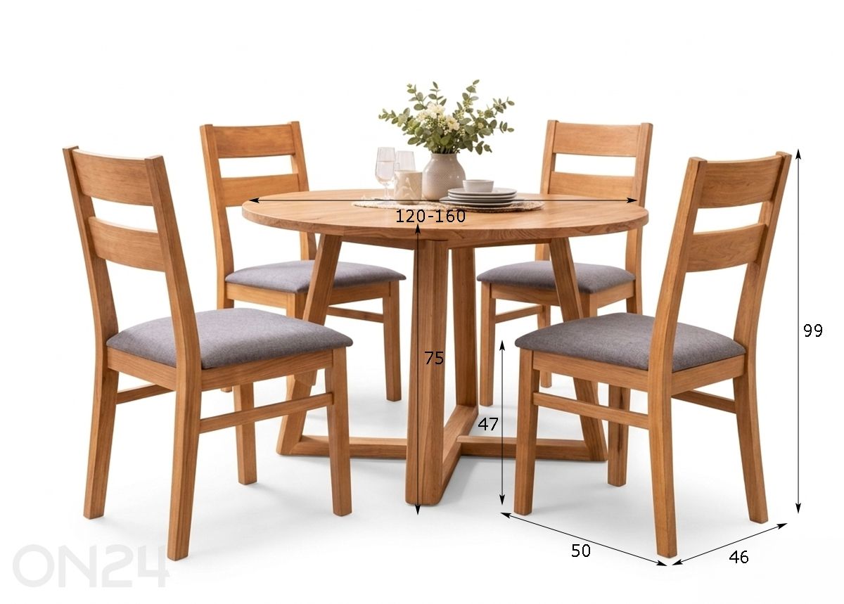 Söögitoakomplekt tammepuidust Merbi 12 suurendatud mõõdud