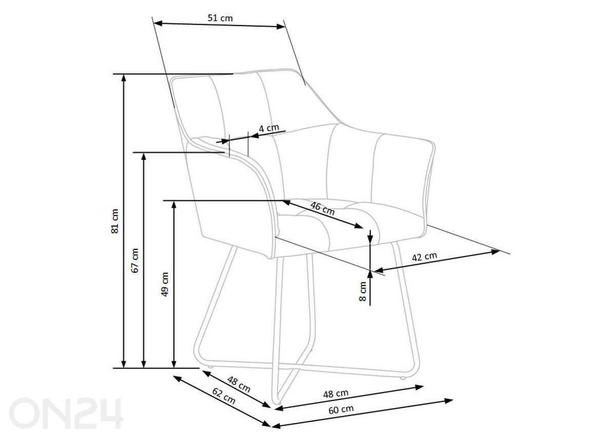 Söögitool, 2 tk suurendatud mõõdud