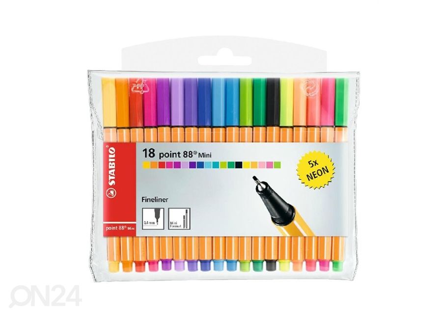 Stabilo tindipliiats Point 88 mini, 18 värvi suurendatud
