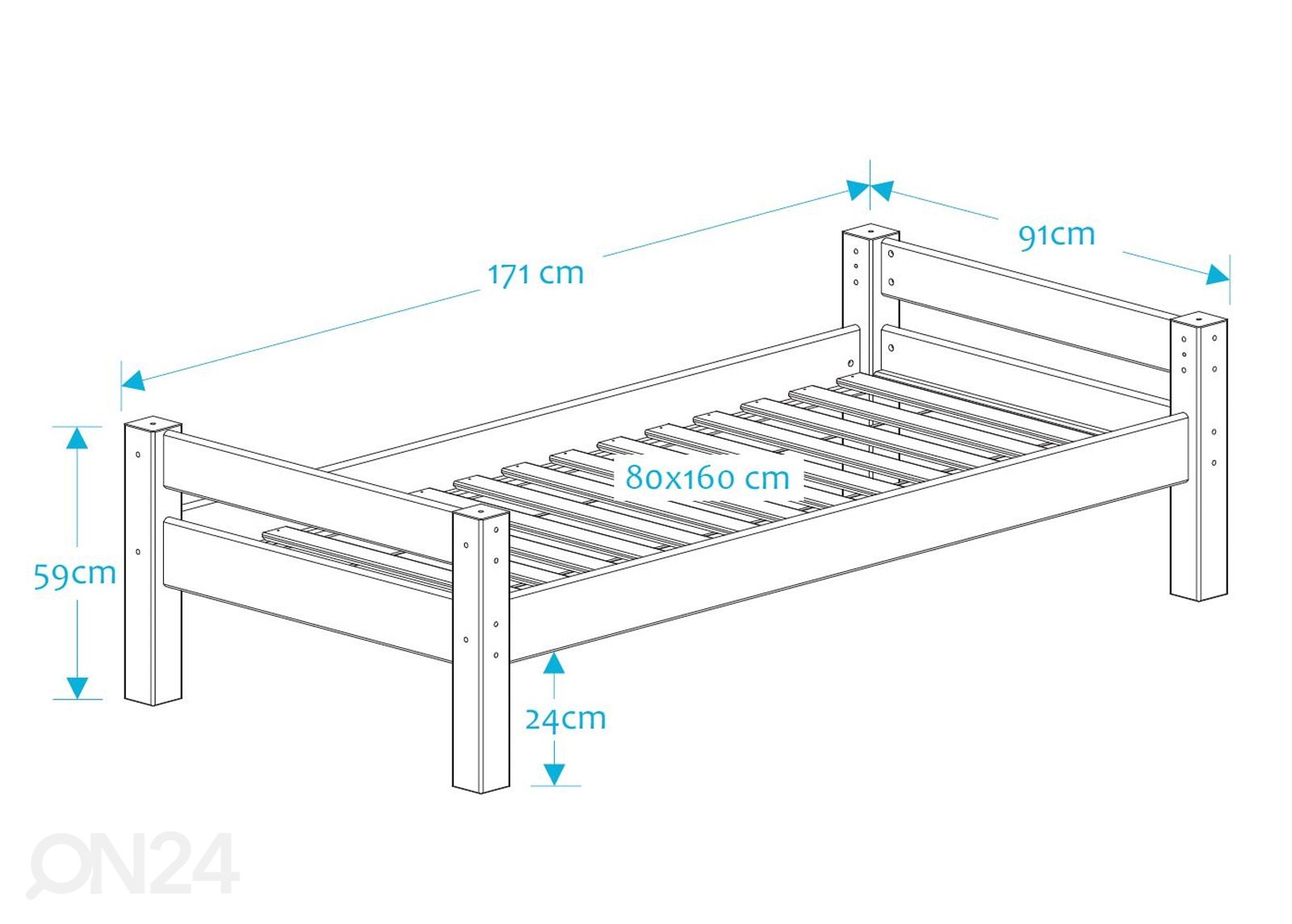 Suwem voodi Lahe MINI 80x160 cm suurendatud mõõdud