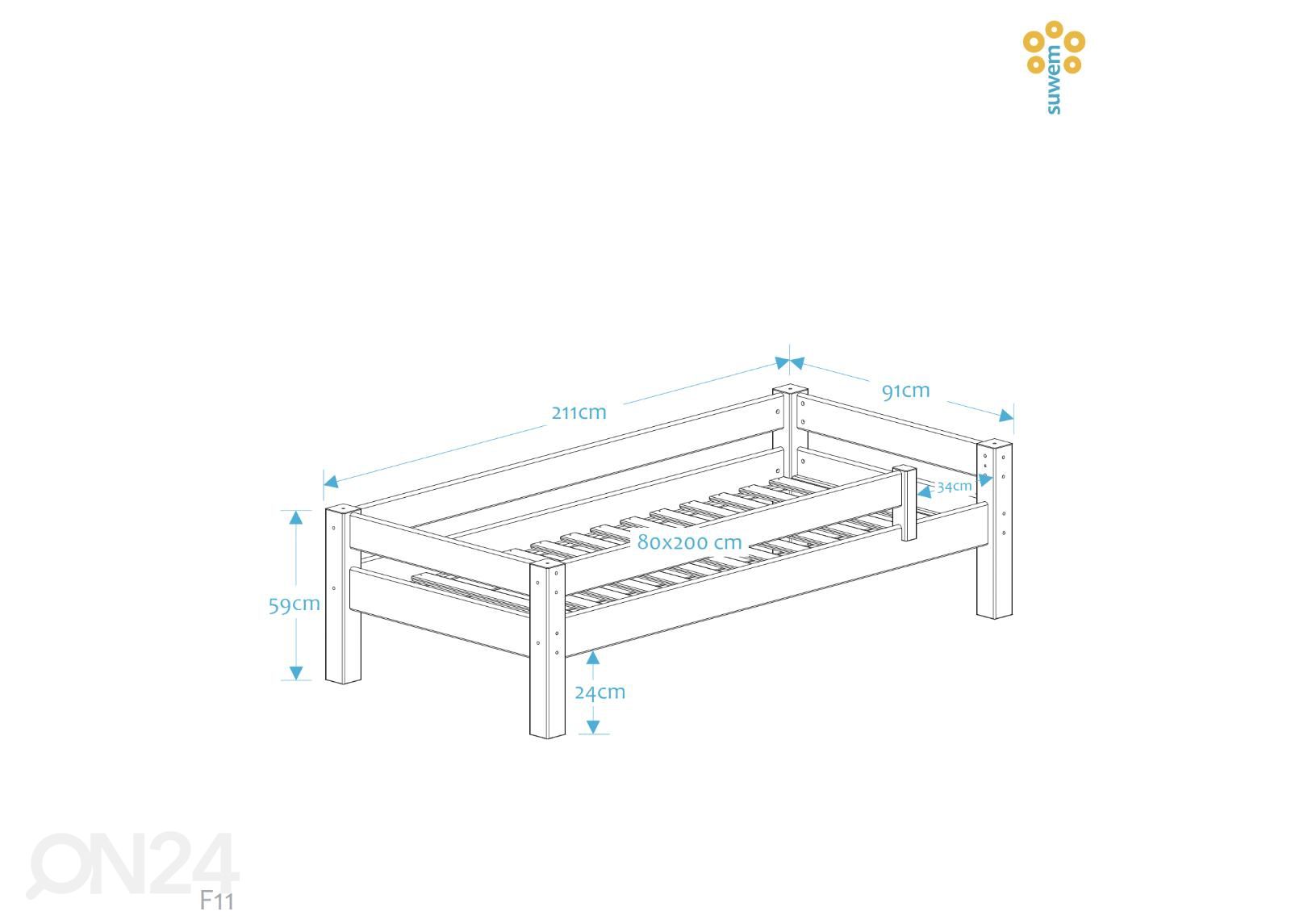 Suwem voodi Lahe turvapiiretega 80x200 cm suurendatud mõõdud