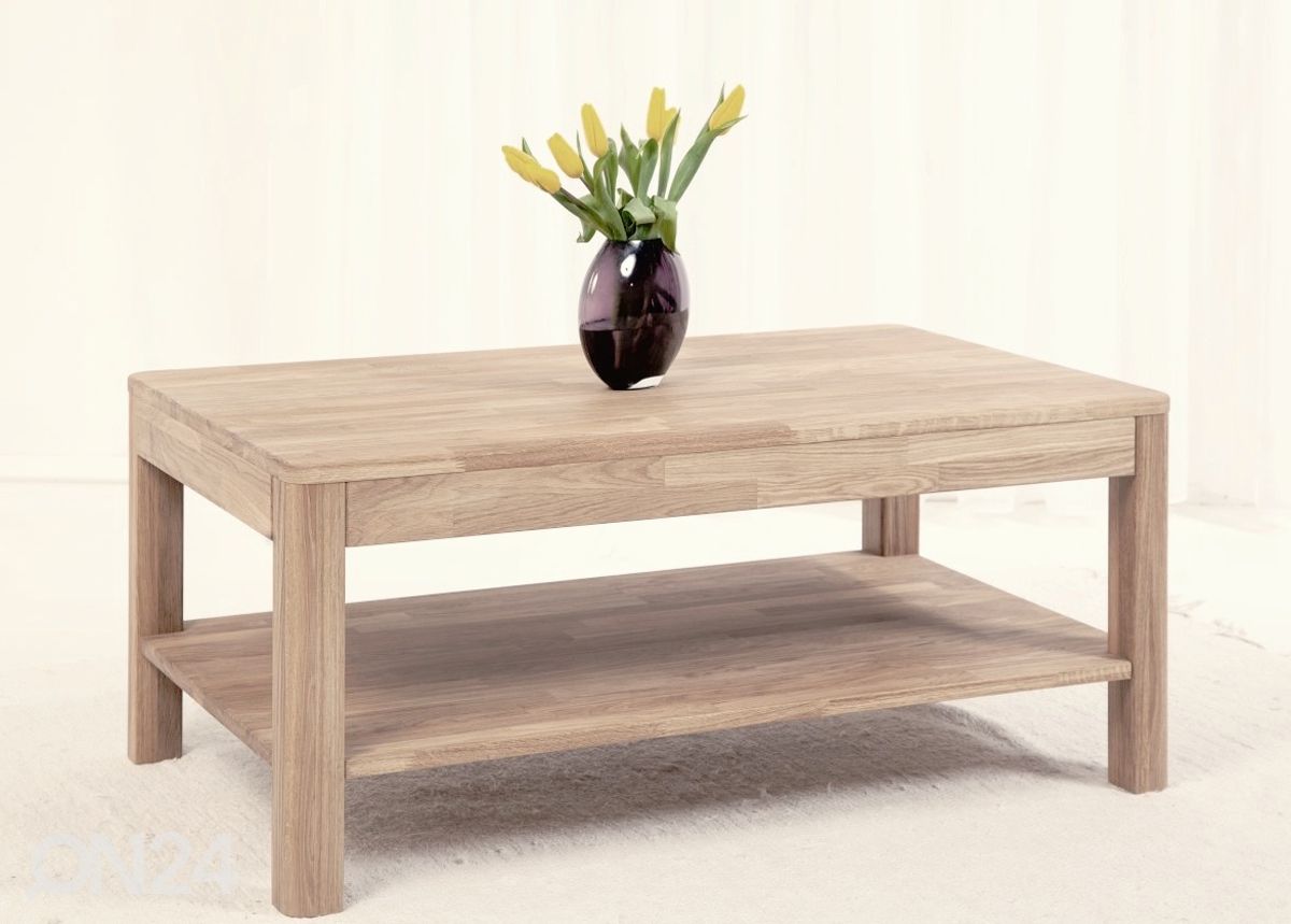 Tammepuidust diivanilaud Lausenne 105x65 cm, valge õli suurendatud