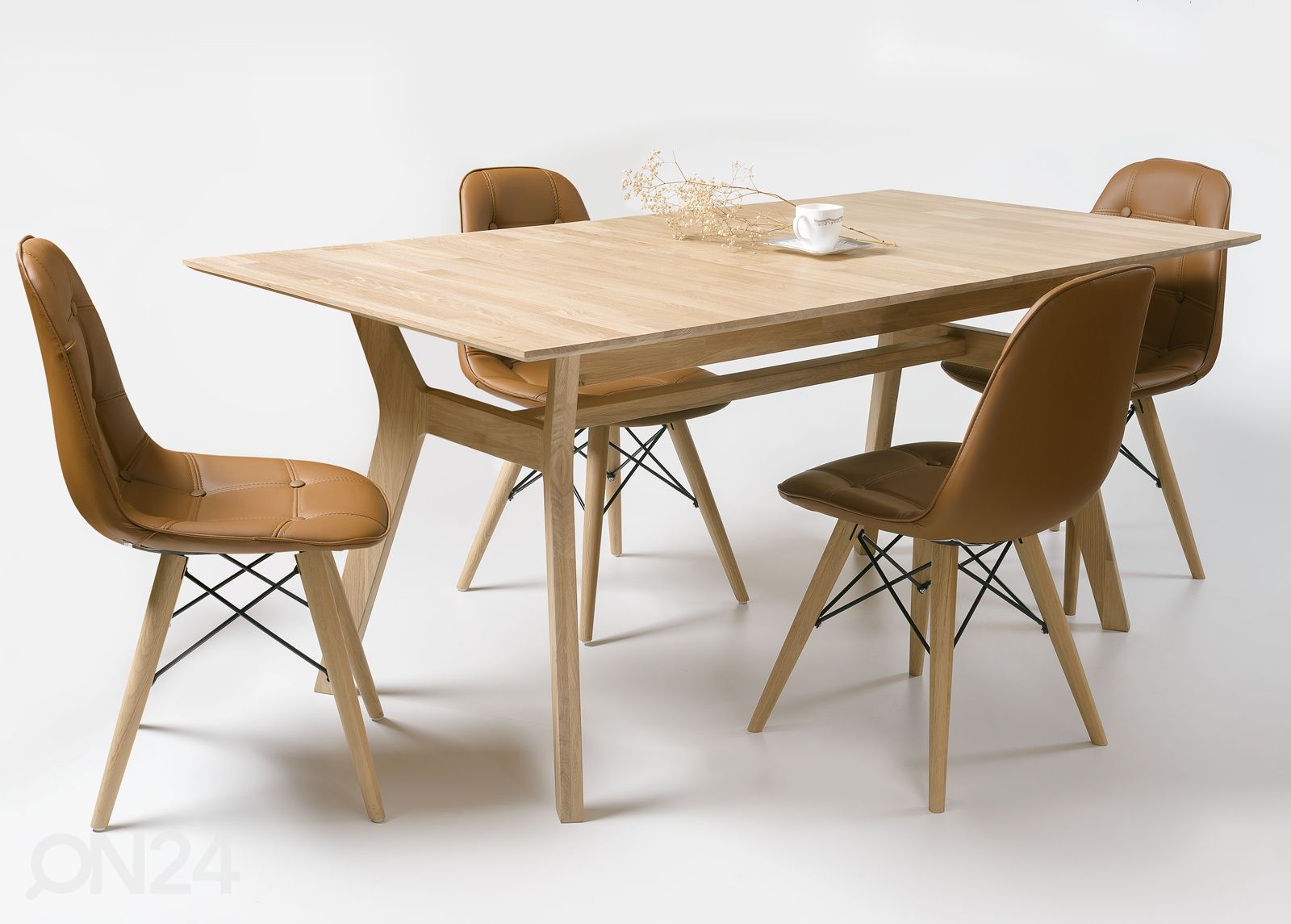Tammepuidust pikendatav söögilaud Helsinki 170-210x90 cm, valge õli suurendatud