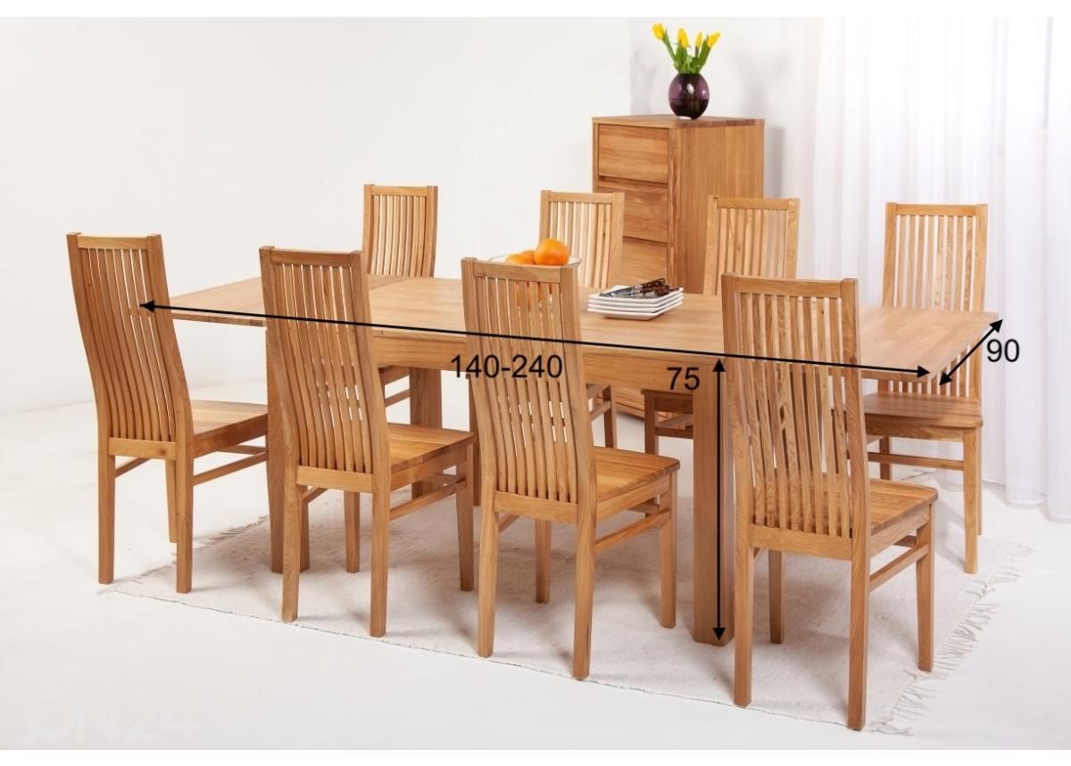 Tammepuidust pikendatav söögilaud London 140-240x90 cm suurendatud mõõdud