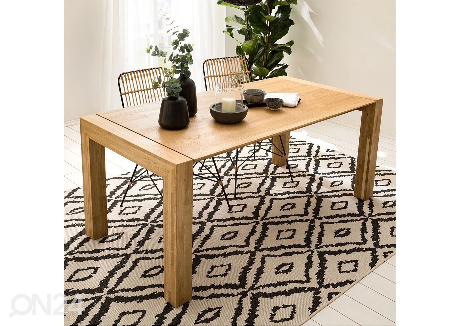 Tammepuidust pikendatav söögilaud Zak 180-220x90 cm suurendatud
