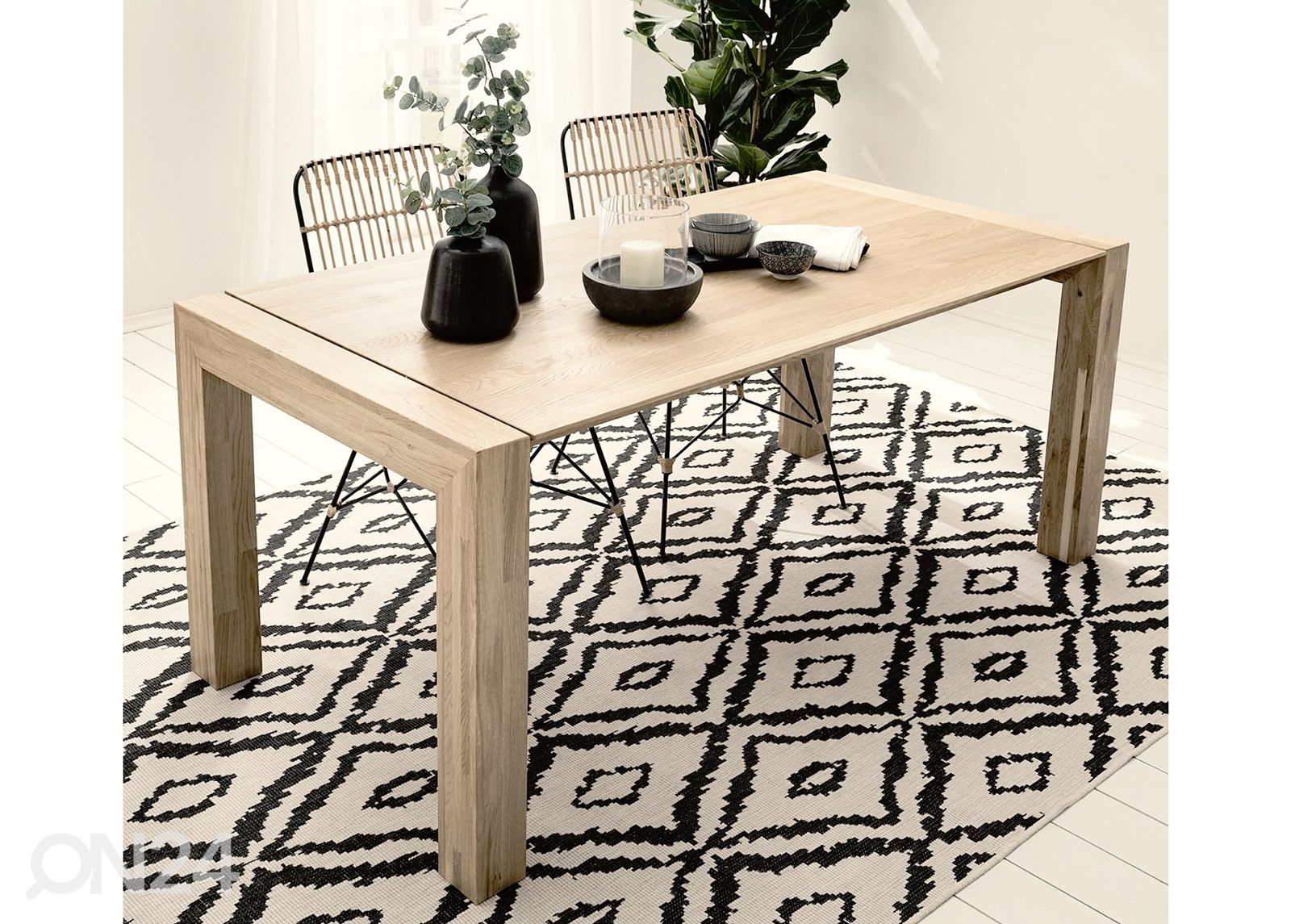 Tammepuidust pikendatav söögilaud Zak 180-220x90 cm, valge õli suurendatud