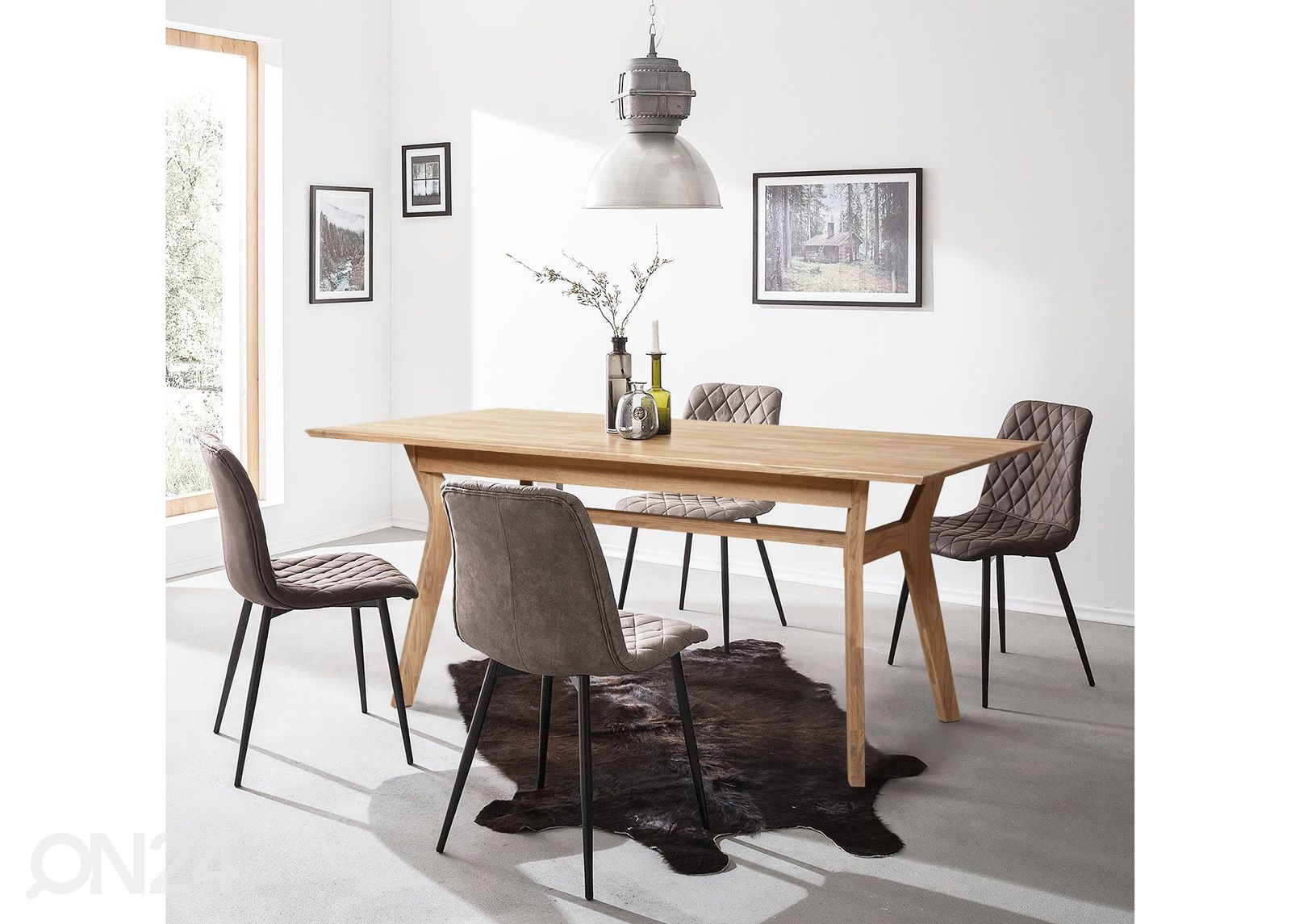 Tammepuidust söögilaud Helsinki 170x90 cm, valge õli suurendatud