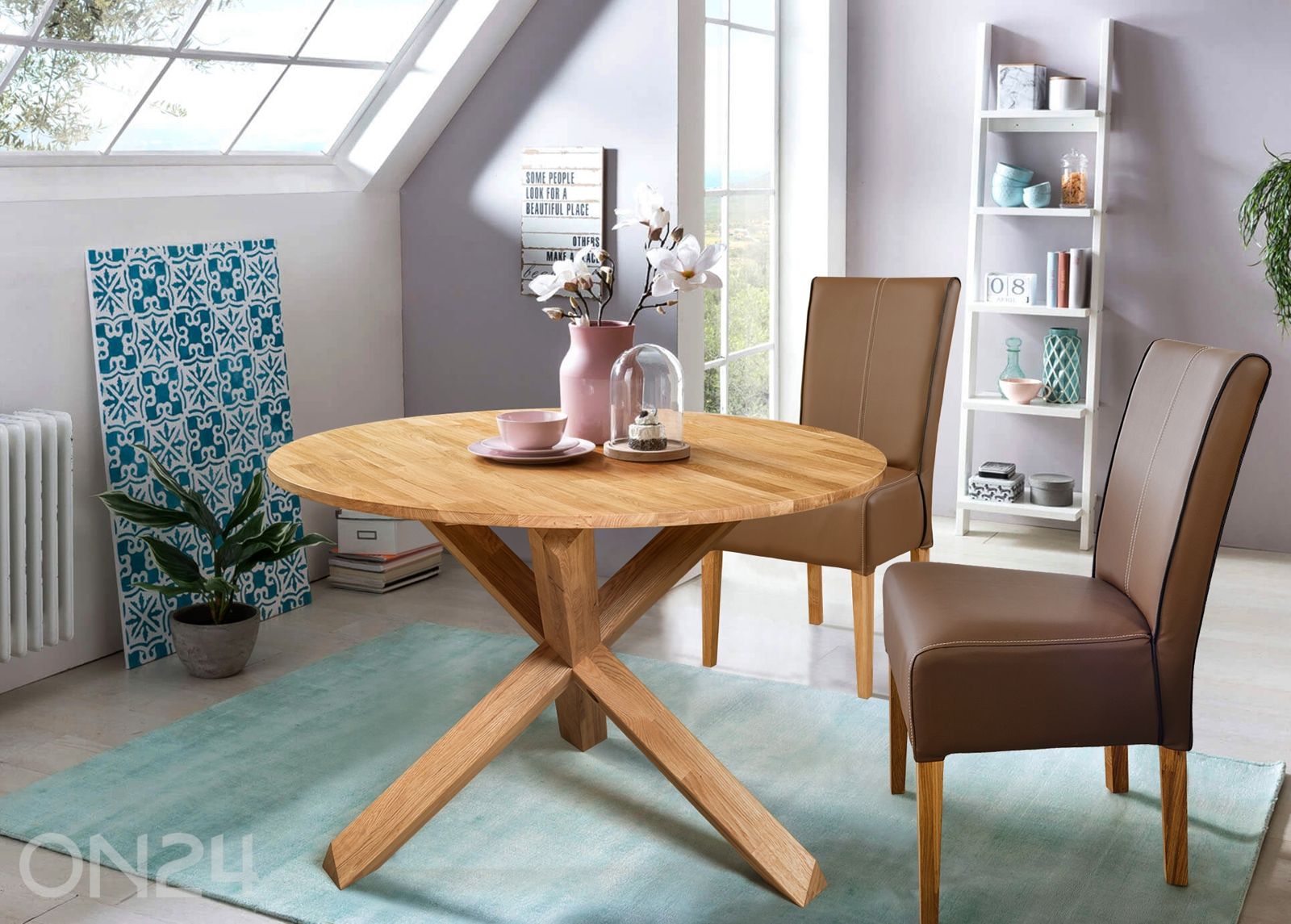 Tammepuidust söögilaud Kreutz Ø 120 cm suurendatud