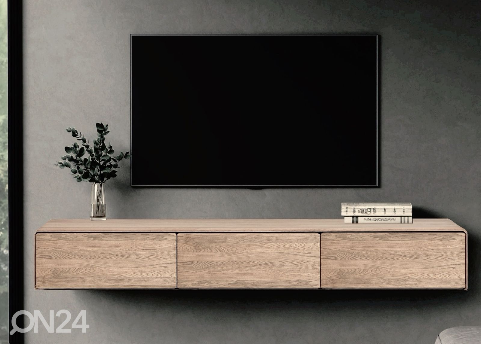 Tammepuidust TV alus Hamilton 160 cm, seinale kinnitatav suurendatud