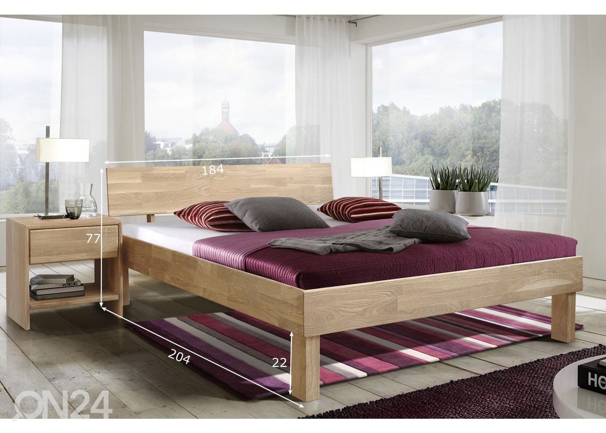 Tammepuidust voodi Eva 180x200 cm, valge õli suurendatud mõõdud