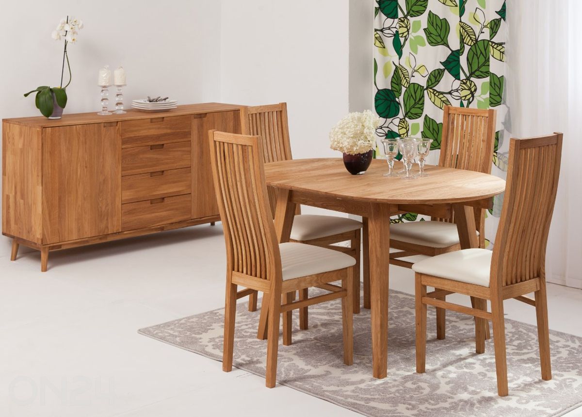 Tammepuust pikendatav söögilaud Basel 90x90-130 cm suurendatud