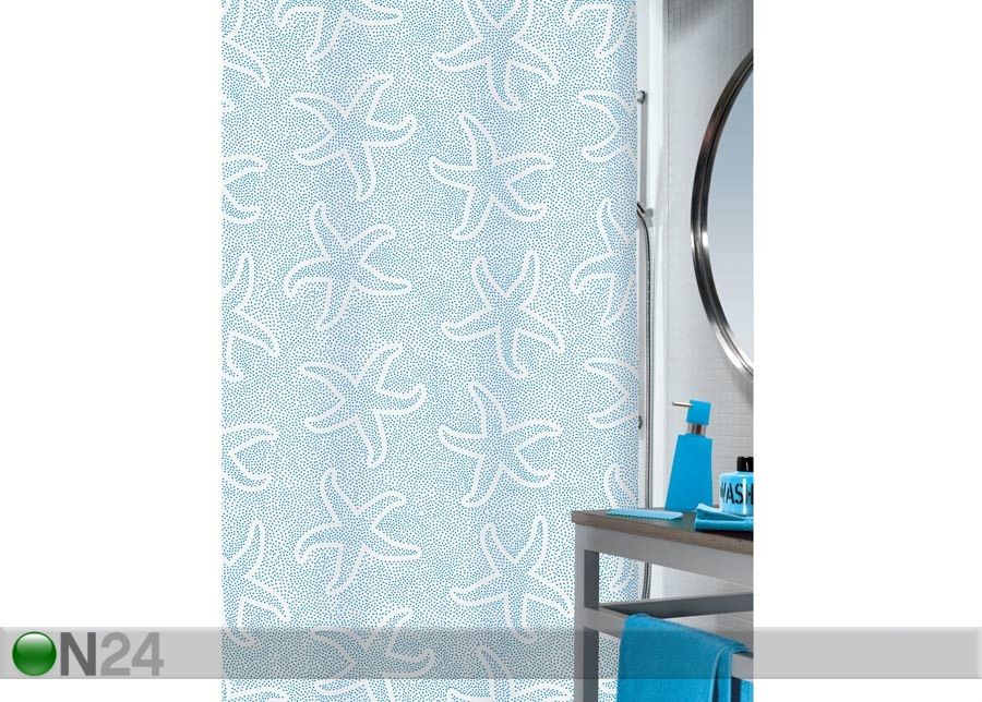 Tekstiilist vannikardin Estrella sinine 180x200 cm suurendatud