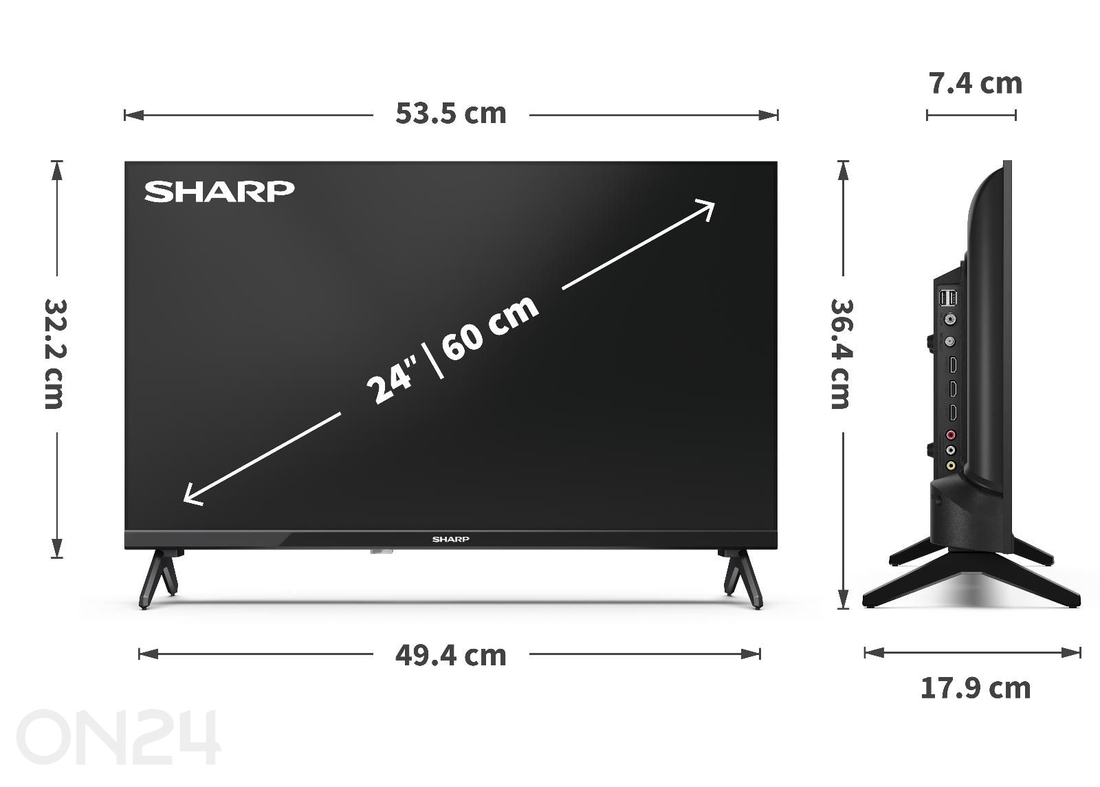 Teler Sharp 24" (60 cm) LED HD-Ready, Active Motion, DolbyAudio suurendatud mõõdud