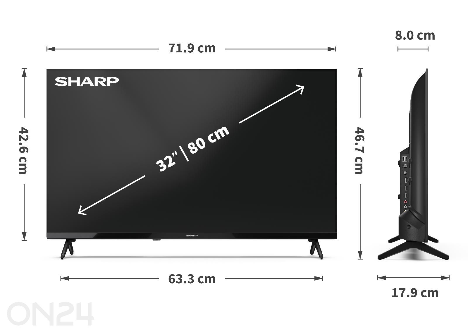 Teler Sharp 32" (80 cm) LED HD-Ready, Active Motion, DolbyAudio suurendatud mõõdud