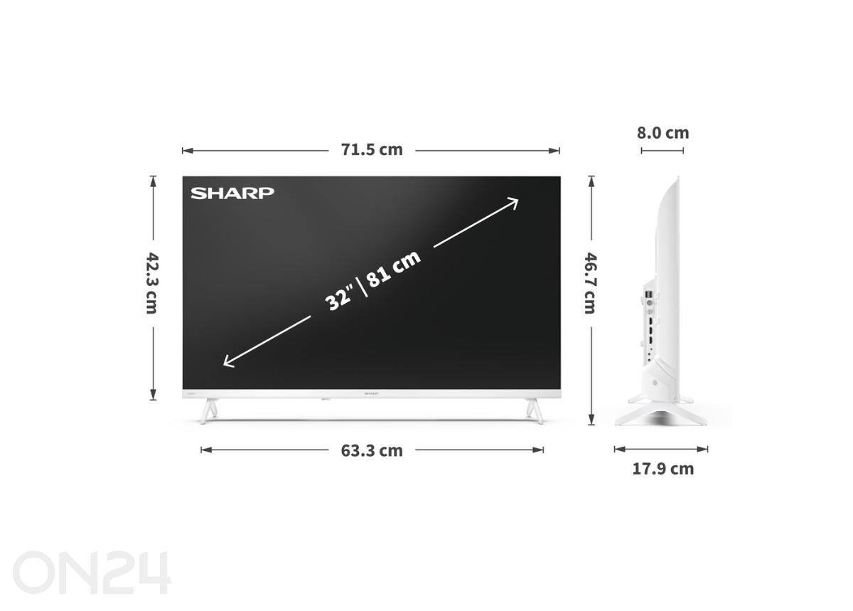 Teler Sharp 32" (81 cm) HD Ready Google TV, valge suurendatud mõõdud