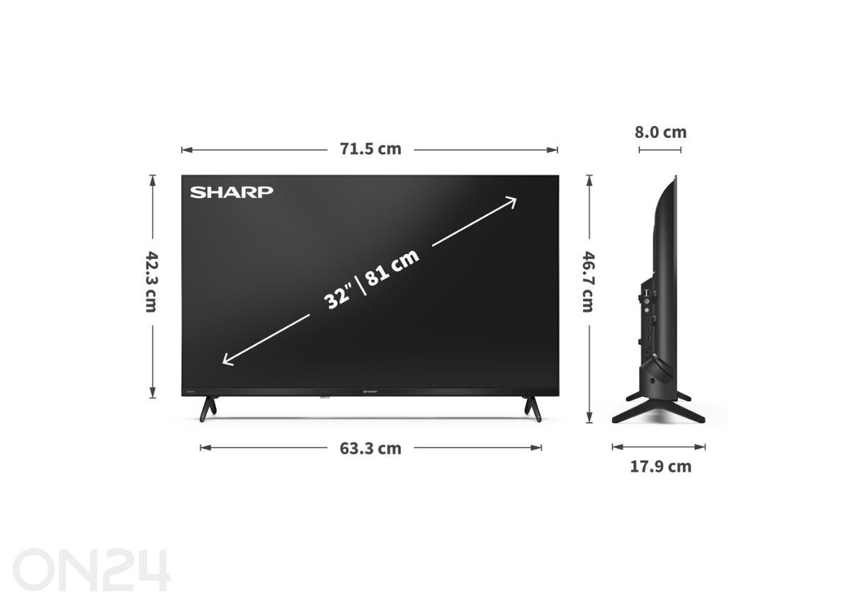 Teler Sharp 32" (81 cm) QLED HD Ready Google TV suurendatud mõõdud