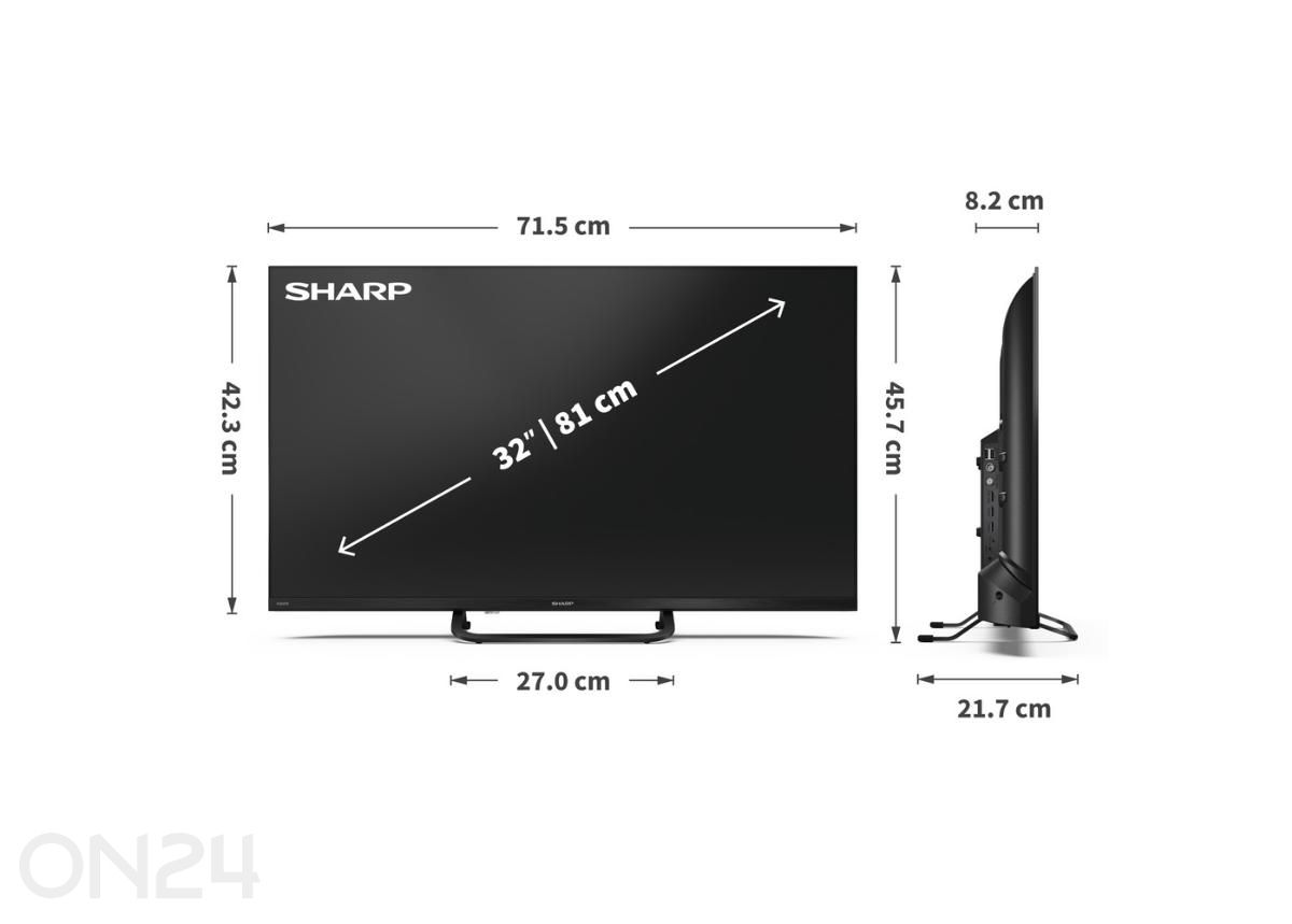 Teler Sharp 32" (81cm) QLED Full HD Google TV suurendatud mõõdud