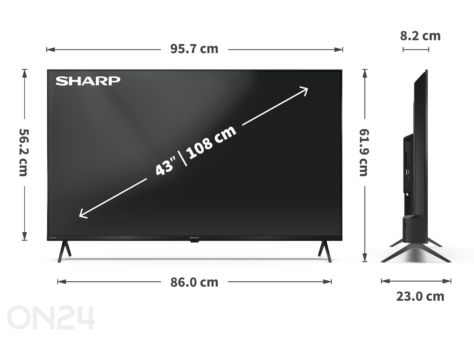 Teler Sharp 43" (108 cm) QLED 4K Ultra HD Google TV, Dolby Vision, Dolby Atmos suurendatud mõõdud