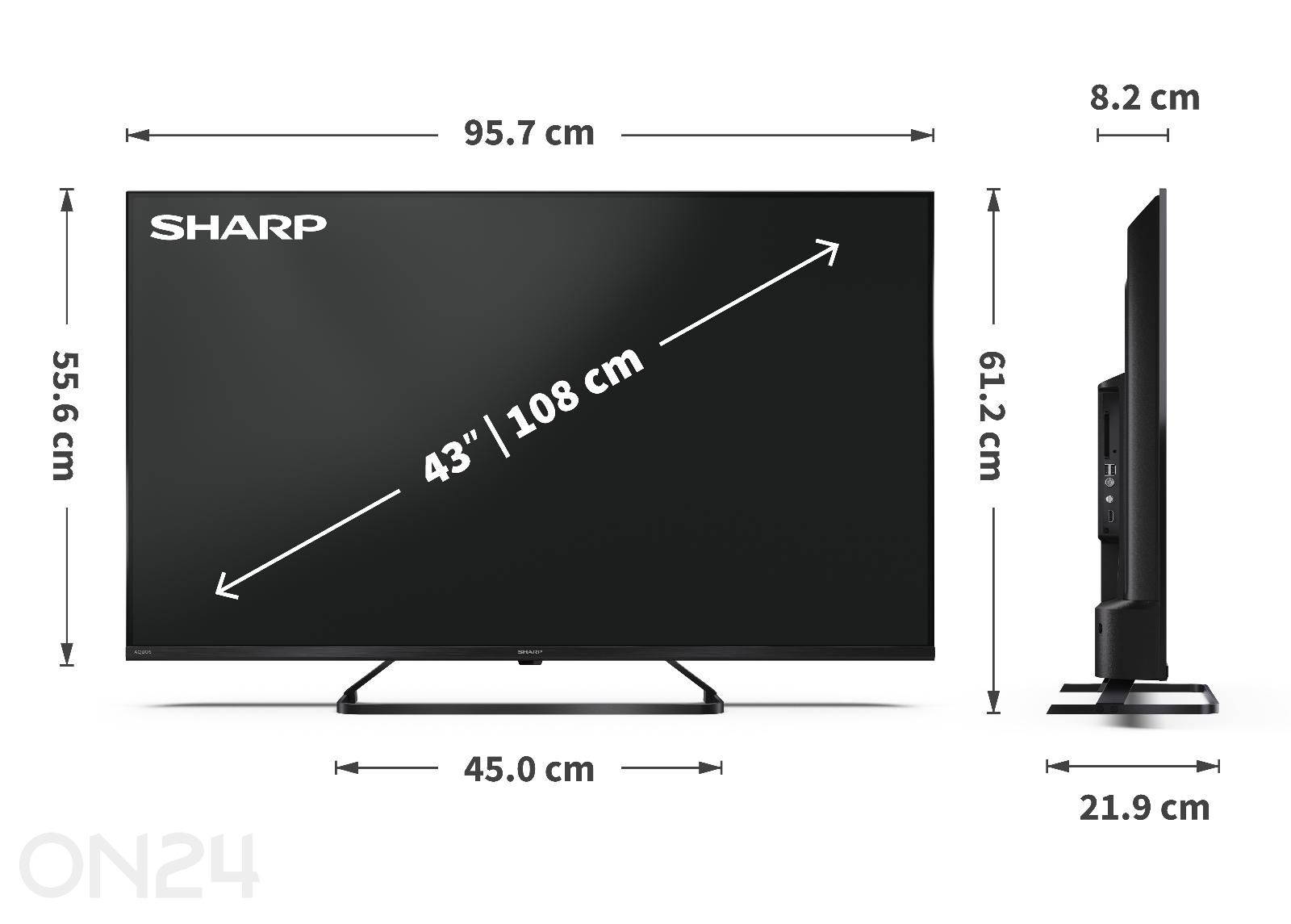 Teler Sharp 43" (108 cm) QLED 4K Ultra HD Google TV, Dolby Vision, Dolby Atmos suurendatud mõõdud