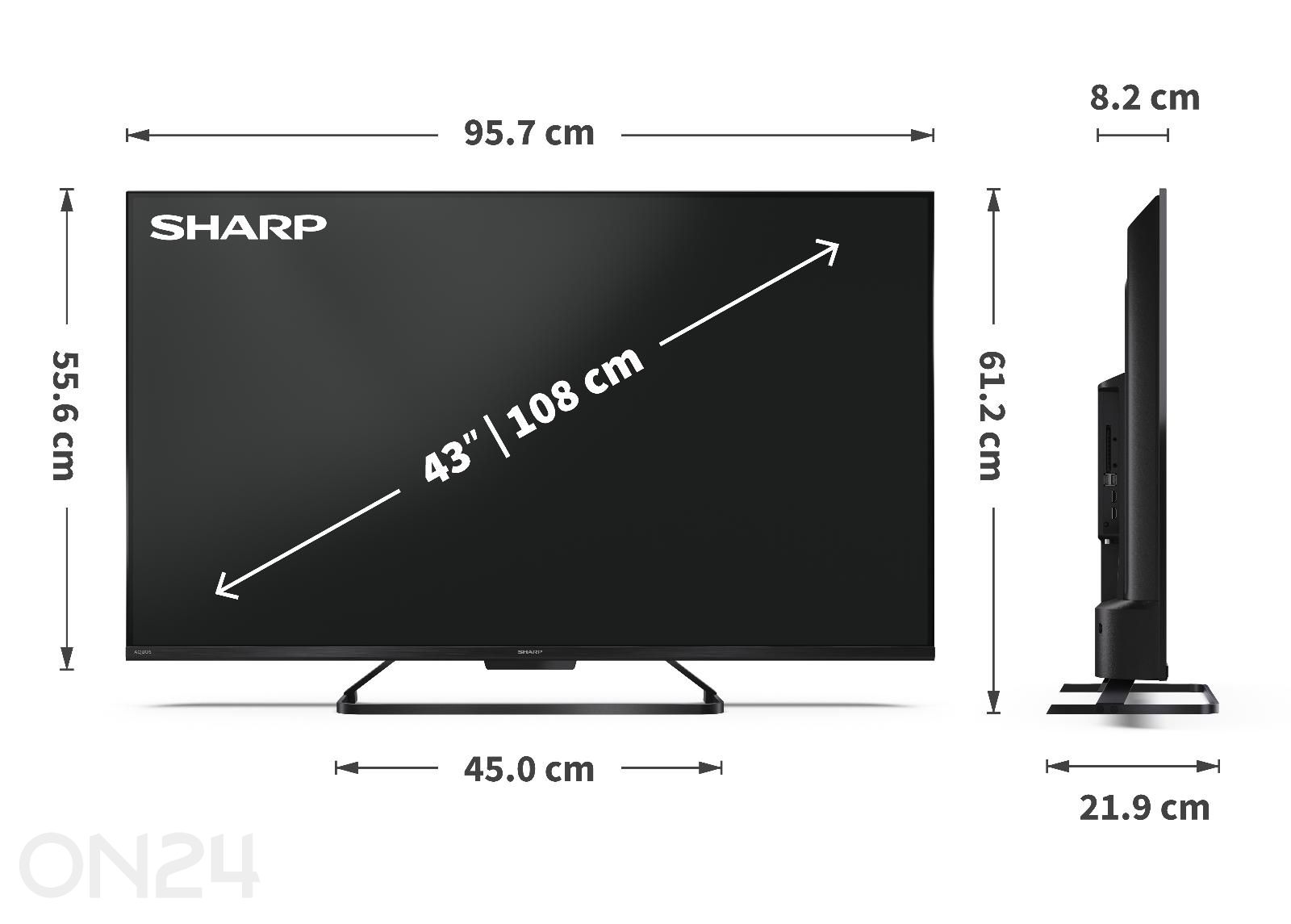 Teler Sharp 43" (108 cm) QLED 4K Ultra HD Google TV, Dolby Vision IQ, Dolby Atmos suurendatud mõõdud