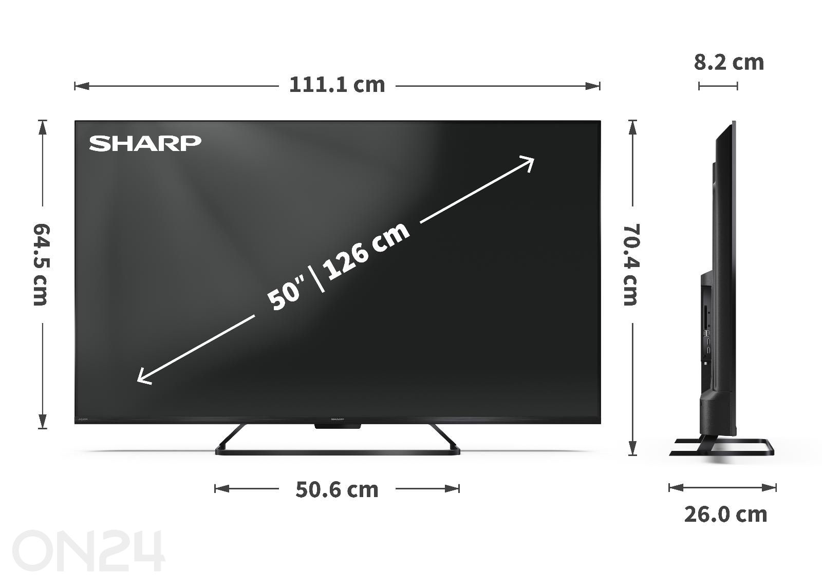Teler Sharp 50" (126 cm) QLED 4K Ultra HD Google TV, Dolby Vision IQ, Dolby Atmos suurendatud mõõdud