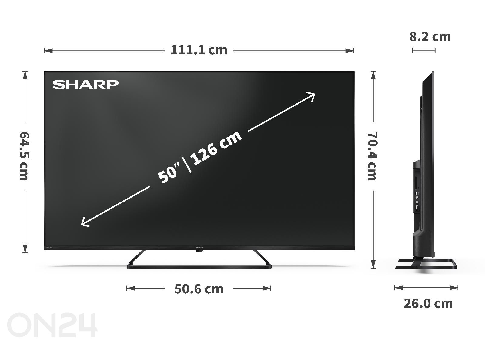 Teler Sharp 55" (126 cm) QLED 4K Ultra HD Google TV, Dolby Vision, Dolby Atmos suurendatud mõõdud