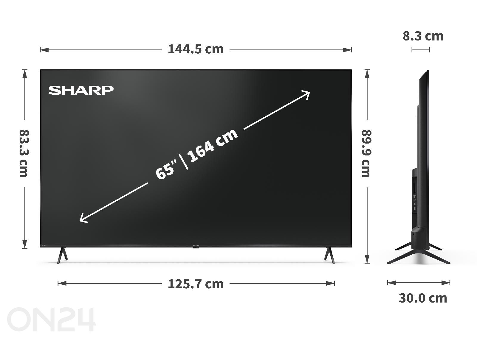 Teler Sharp 65" (164 cm) QLED 4K Ultra HD Google TV, Dolby Vision, Dolby Atmos suurendatud mõõdud