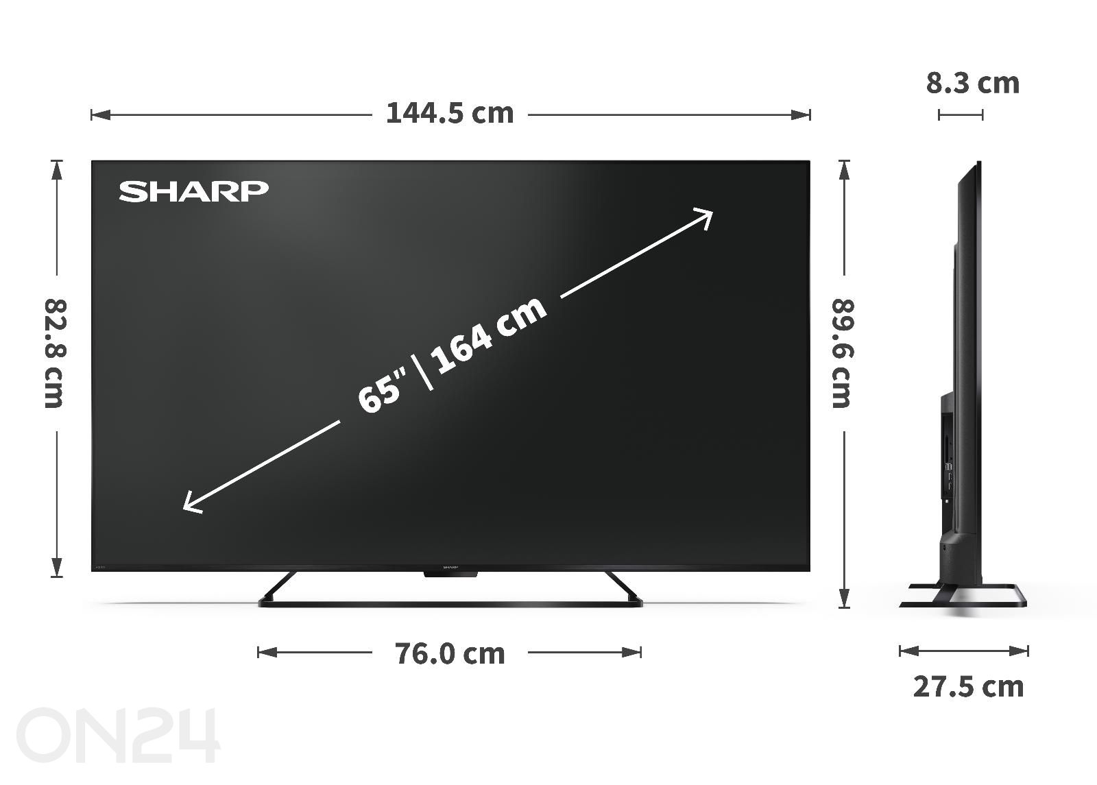 Teler Sharp 65" (164 cm) QLED 4K Ultra HD Google TV, Dolby Vision IQ, Dolby Atmos suurendatud mõõdud