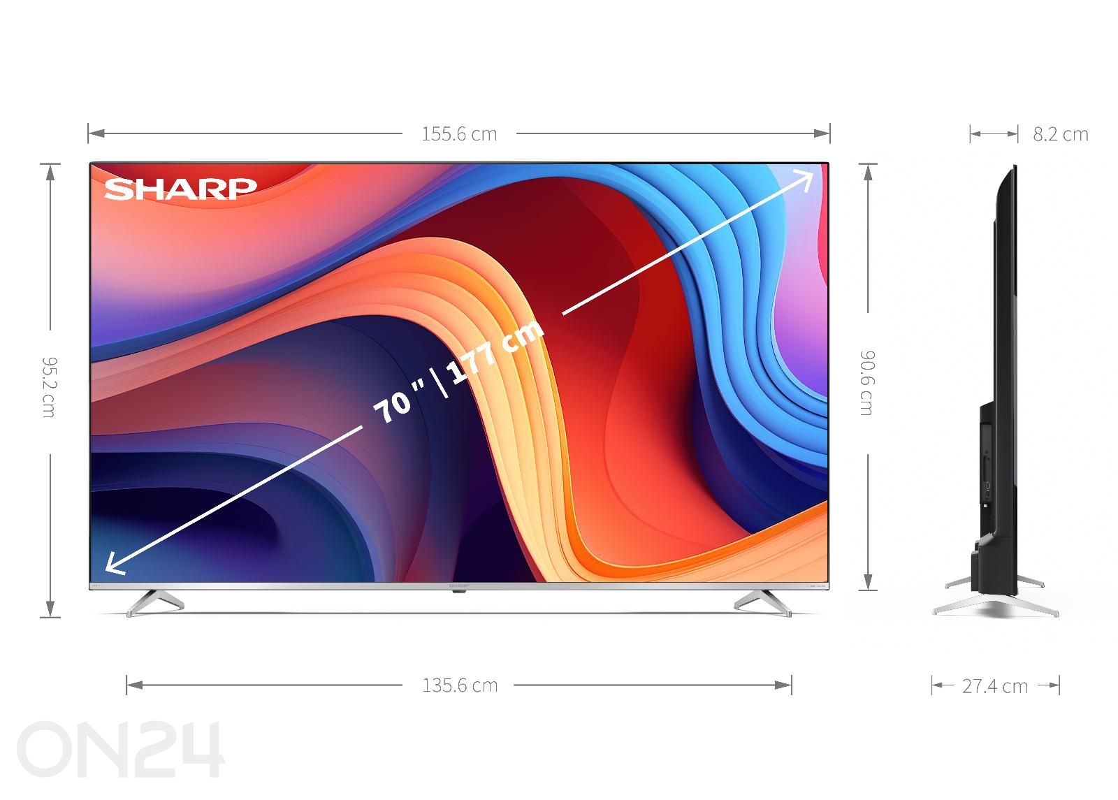Teler Sharp 70" (177 cm) 4K Ultra HD Smart Google TV, Dolby Vision, Dolby Atmos, HARMAN/KARDON® suurendatud mõõdud