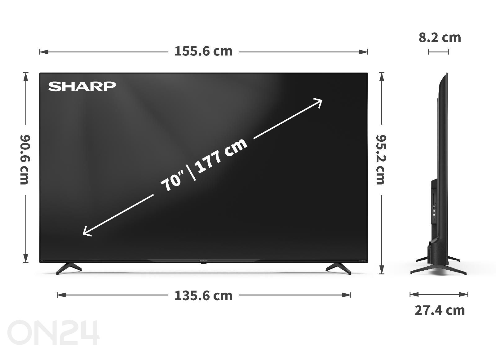 Teler Sharp 70" (177 cm) QLED 4K Ultra HD Google TV, Harman/Kardon, DolbyVision, DolbyAtmos suurendatud mõõdud