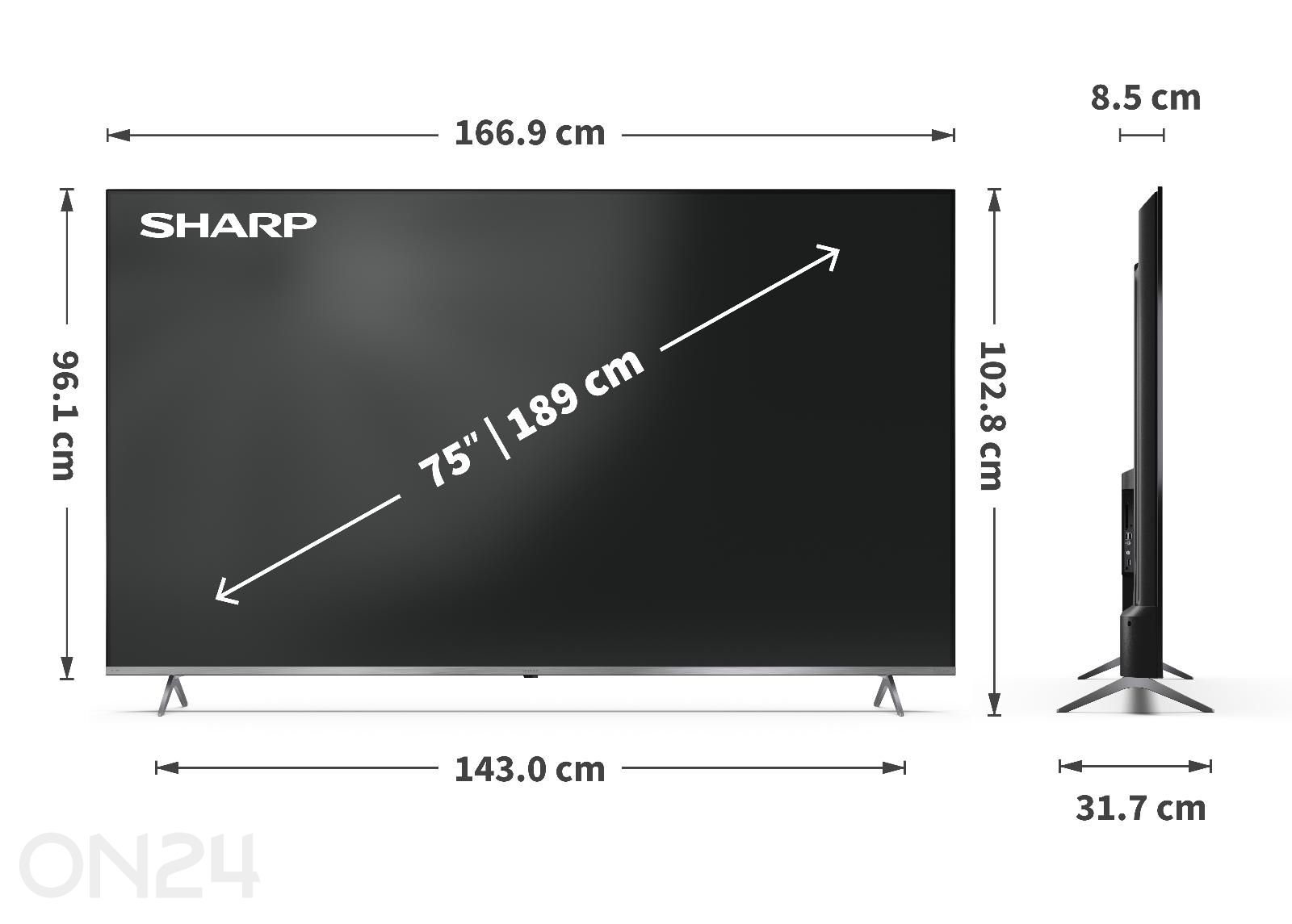 Teler Sharp 75" (189 cm) Mini LED QLED 4K Ultra HD Google TV, Harman/Kardon, DolbyVision, DolbyAtmos suurendatud mõõdud