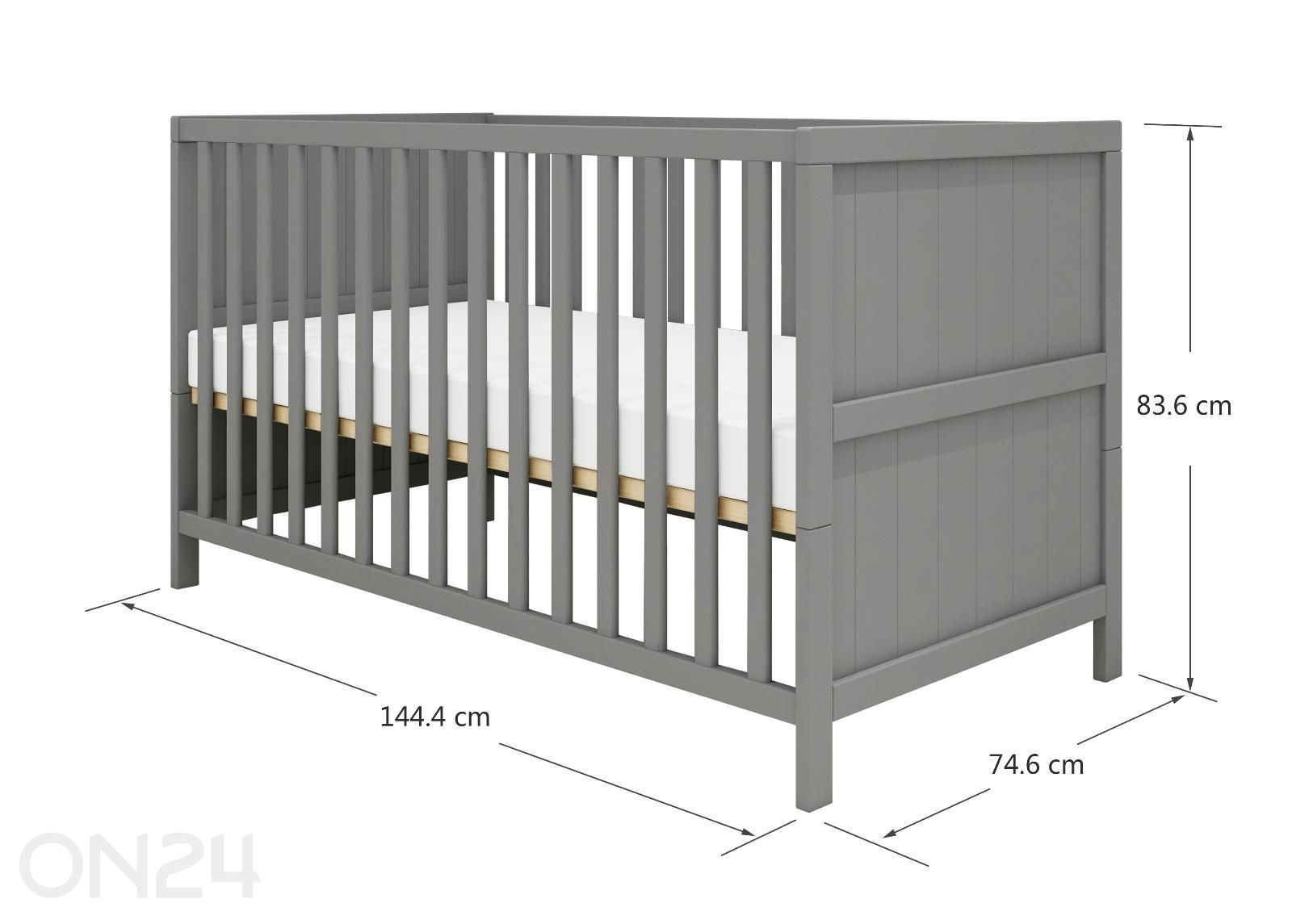 Thuka beebivoodi Luna, soontega voodiotsaga suurendatud mõõdud