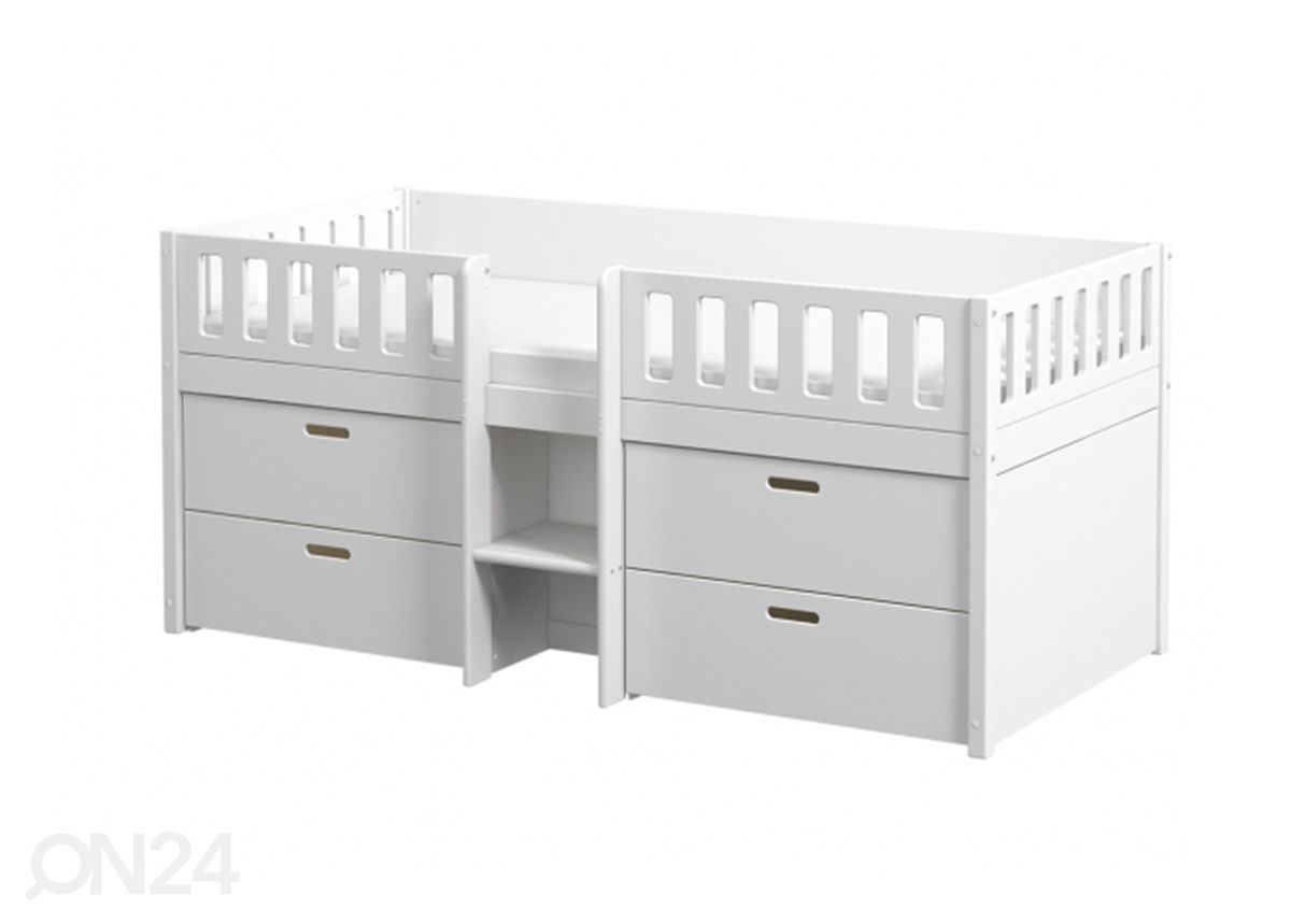 Thuka lastevoodi Viggo poolkõrge sahtlitega, valge suurendatud