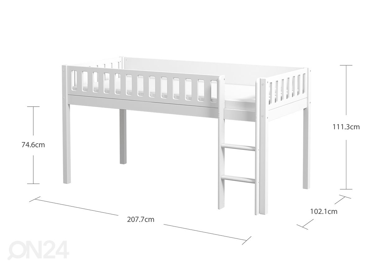 Thuka lastevoodi Viggo poolkõrge, valge suurendatud mõõdud