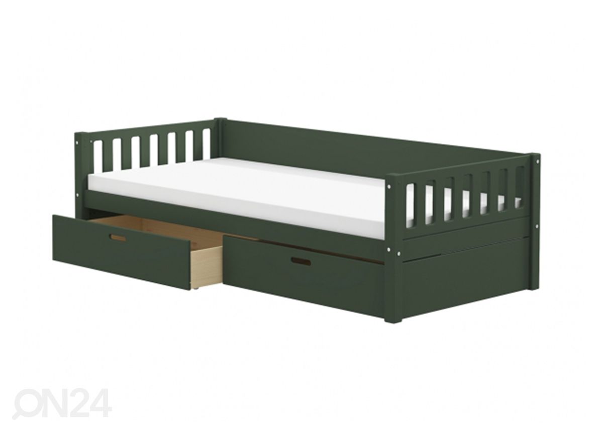 Thuka lastevoodi Viggo sahtlitega, roheline suurendatud