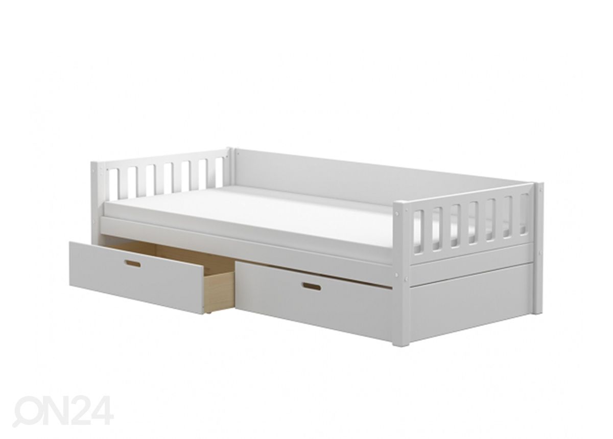 Thuka lastevoodi Viggo sahtlitega, valge suurendatud