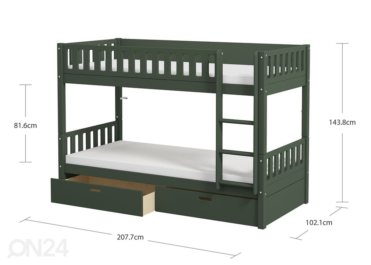Thuka narivoodi Viggo 2-kohaline sahtlitega, roheline suurendatud mõõdud