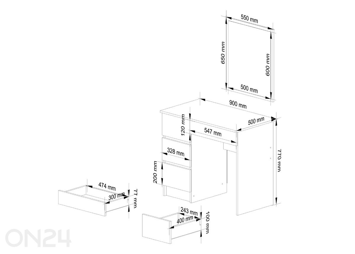 Tualettlaud peegliga suurendatud mõõdud