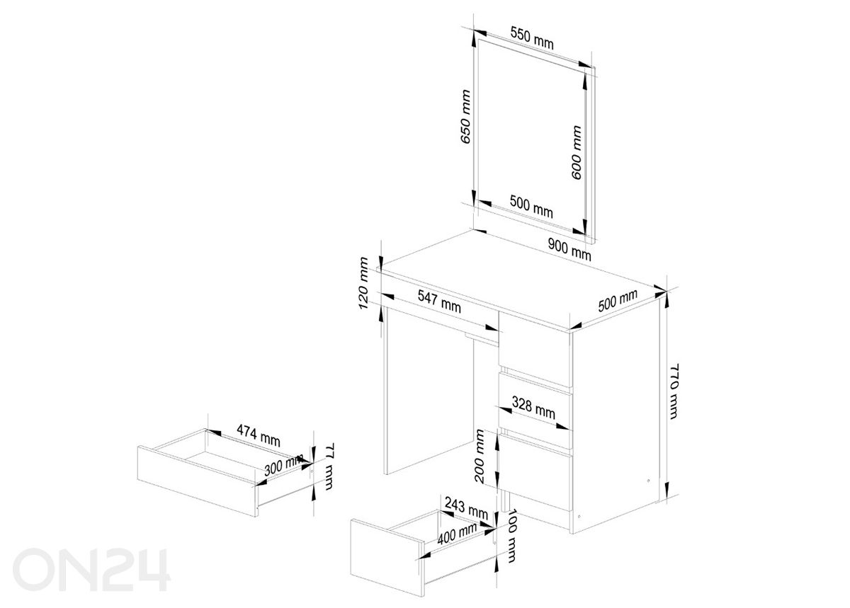 Tualettlaud peegliga suurendatud mõõdud