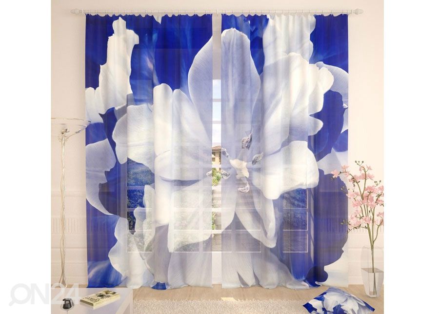 Tüllkardin Blue White Tulip 400x260 cm suurendatud