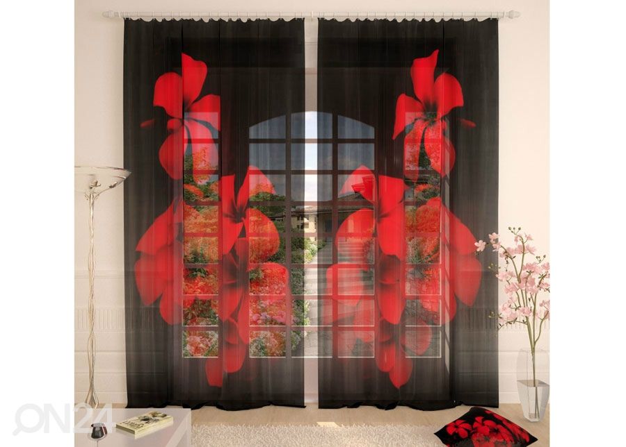 Tüllkardin Burgundy Plumeria 400x260 cm suurendatud