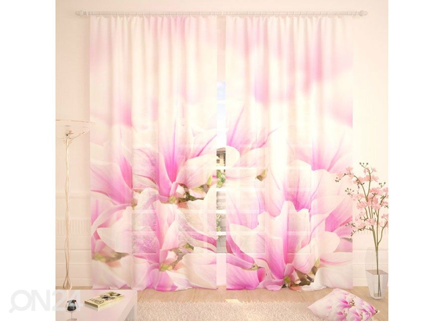 Tüllkardin Fresh Pink Flowers 400x260 cm suurendatud