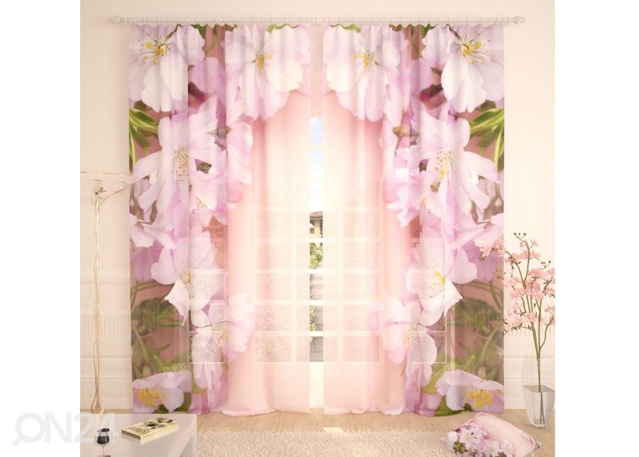 Tüllkardin Pink Cherry Flowers 400x260 cm suurendatud