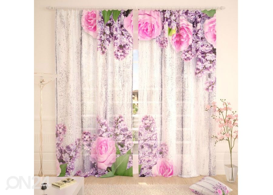 Tüllkardin Pink Flowers 400x260 cm suurendatud