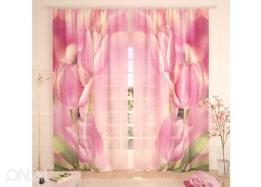 Tüllkardin Pink Tulips 400x260 cm suurendatud